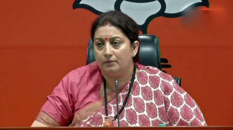 Smriti Irani accused Rahul Gandhi of setting up a not-for-profit company, Young Indians, which then bought a commercial company, Associated Journals Ltd, and its debts worth Rs 90 crore for Rs 50 lakh. (Photo: Twitter | ANI)
