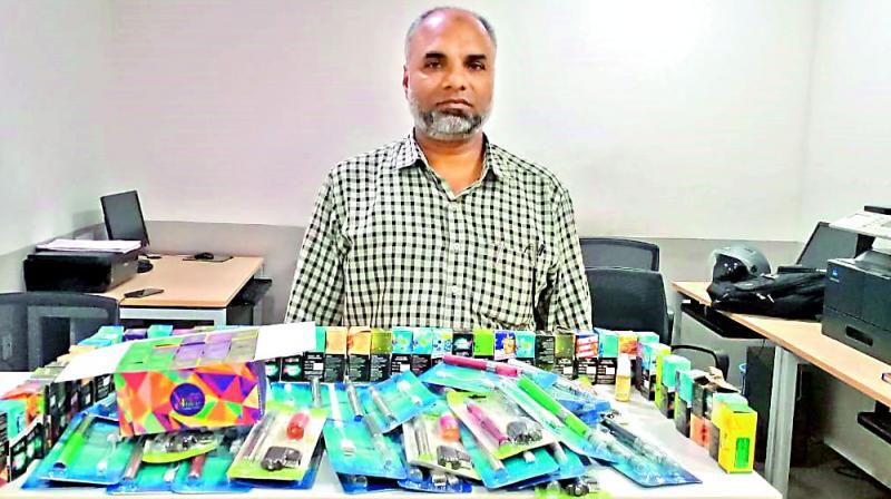 Syed Noor Arif Ali, who owned Gulnars Perfumes at Shop No.13 in Mozamzahi Market, was caught selling Electronic Nicotine Delivery Systems that were banned by the Union government recently.