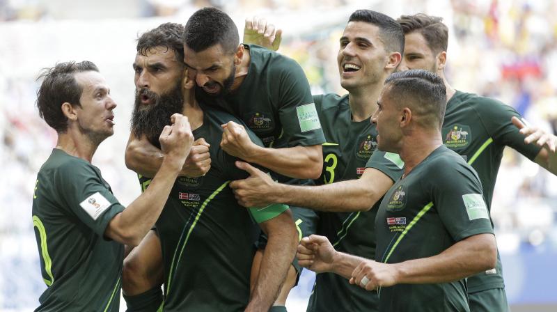 Yet just as in their opening game, Australia were handed a route back into the match from the penalty spot, thanks to the intervention of the Video Assistant Referee. (Photo: AP)