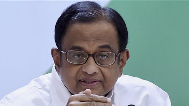 Former Finance Minister and Congress leader P Chidambaram addresses a press conference at AICC in New Delhi on Wednesday. (Photo: PTI)