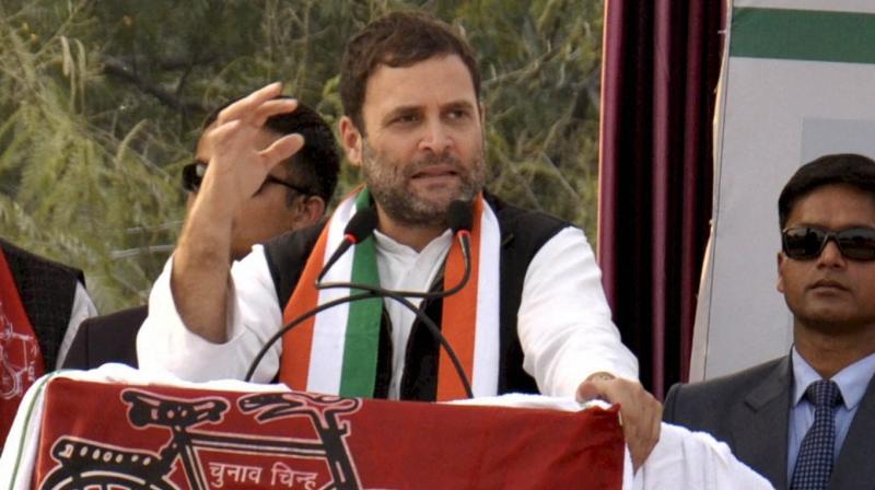 Congress Vice-President Rahul Gandhi addresses the crowd during a joint Congress -SP public rally. (Photo: PTI)