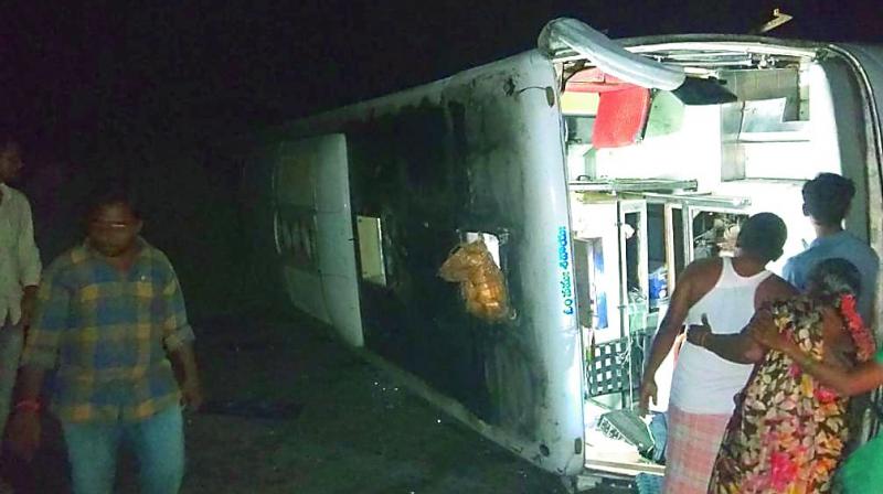 Khammam: Passenger killed as bus overturns
