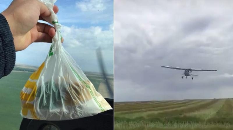 Pilot drops food from a plane for hungry friend. (Photo: Facebook / Nathan Howatt)