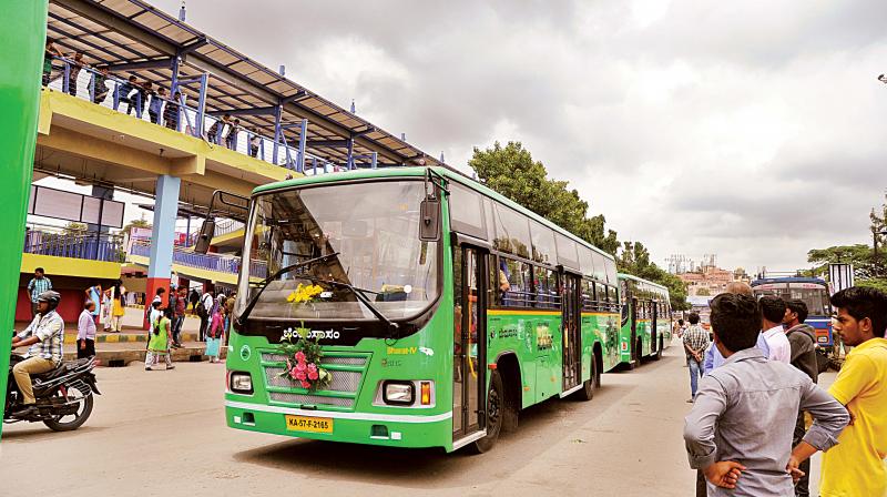 On the New Years Eve, they reduced AC Volvo fares by 37% on a pilot basis and Airport bus fares permanently, but Bus Bhagya campaigners are still not content. (Photo: DC)
