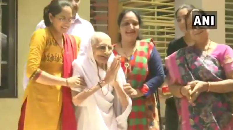 Watch: Mother Heeraben Modi greets media after son gets second term