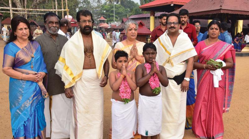 Two children to be used for the illegal Chooral Muriyal ritual on February 22 along with their family at Chettikulangara temple on Tuesday morning.