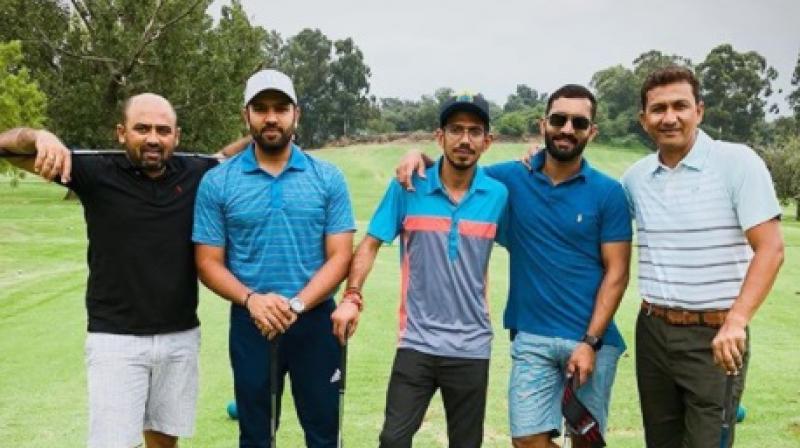 Team India opener Rohit Sharma, wicketkeeper-batsman Dinesh Karthik, leg spinner Yuzvendra Chahal and batting coach Sanjay Bangar enjoyed themselves by playing golf to keep their minds fresh ahead of the second South Africa versus India T20. (Photo: Instagram / Rohit Sharma)
