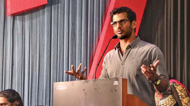 Vishal speaks at the Nungambakkam  trailer launch.