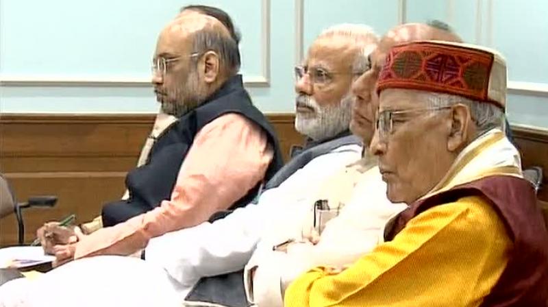 Prime Minister Narendra Modi in a meeting with BJP MPs from UP. (Photo: Twitter | ANI)