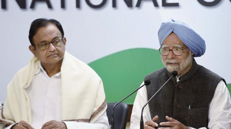 Former Prime Minister Manmohan Singh speaks to media after release The REAL State of Economy Report- 2017 at AICC in New Delhi on Monday. (Photo: AP)