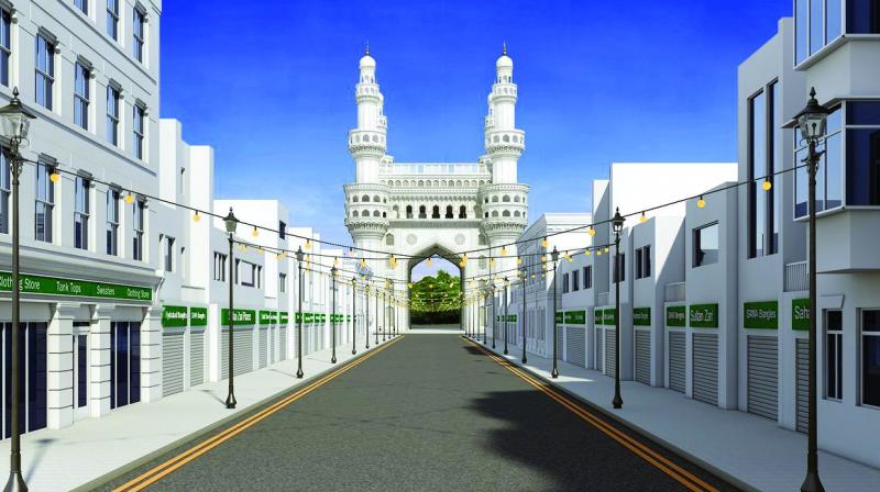 An image recreated by Chandra to suggest improvements in the  surroundings of the Charminar.