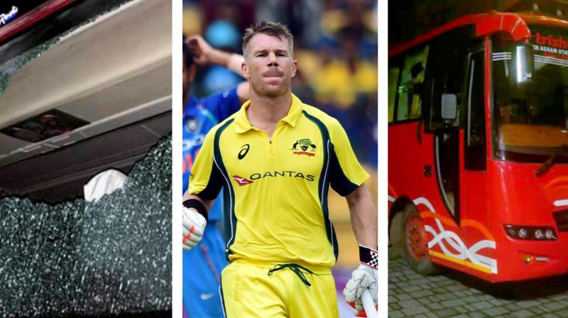 A rock was thrown at the Australian team bus as they returned to the team hotel from the Barsapara Cricket Stadium following their eight-wicket win on October 10. (Photo: PTI)