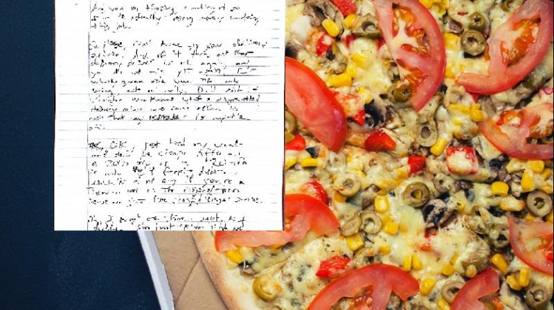 Woman receives threatning note from pizza delivery guy. (Photo: Pexels, Facebook / Lauren Olivia Ledford)
