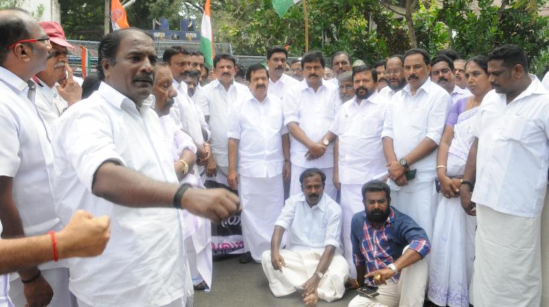 Opposition leader Ramesh Chennithala inaugurates a DCC march to the official residence of health minister K. K. Shylaja protesting the exorbitant fee in S-F medical colleges, in Thiruvananthapuram on Friday.  (Photo: A.V. MUZAFAR)