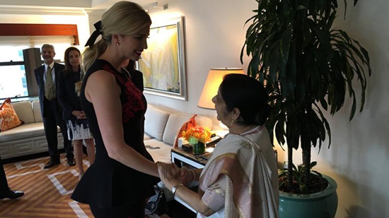 Sushma Swaraj discussed Women Empowerment and Ivankas forthcoming visit to India. (Photo: IndianEmbassyUS | Twitter)