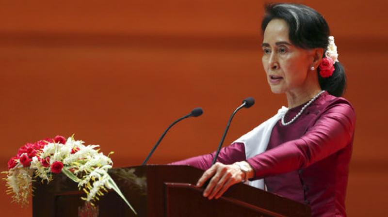 Myanmar leader Aung San Suu Kyi delivers a national address regarding the Rohingya crisis in Naypyitaw, Myanmar. (Photo: AP)