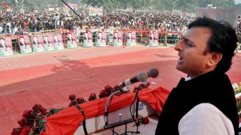 Uttar Pradesh Chief Minister and Samajwadi Party President Akhilesh Yadav addressing an election rally in Sultanpur. (Photo: AP)