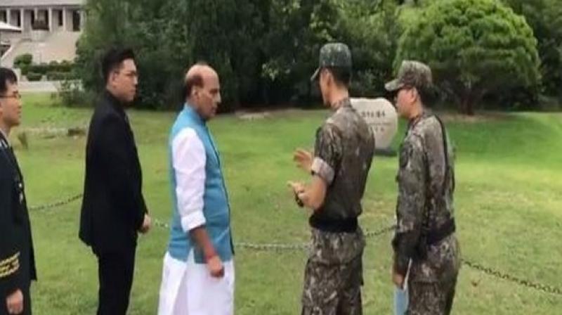 Earlier in the day, Singh visited the Joint Security Area (JSA), a small neutral camp situated in the Demilitarised Zone (DMZ) between North and South Korea. (Photo: ANI)