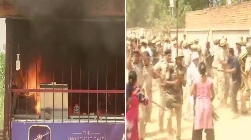 Some of the demonstrators threw liquor bottles inside school premises to vent their ire against the school management, police said. (Photos: ANI/Twitter)