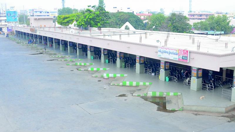 The bus depot in Kurnool wears a deserted look as there was a state wide bandh call on Thursday.