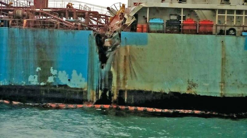 MT Maple, carrying LPG, and MT Dawn Kanchipuram, carrying crude oil, collided at around 4 am at Ennore port on Saturday. Port officials, however, denied spilling of oil or any casualty. (Photo: DC)