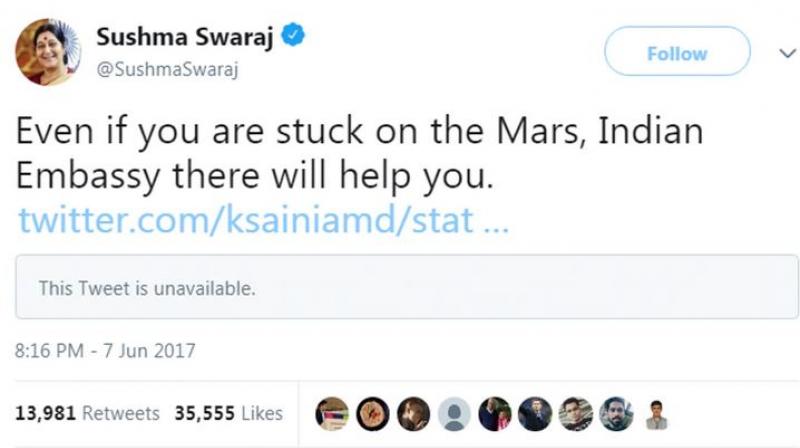 â€˜Golden words, it\s legacyâ€™: Twitter remembers Sushma Swaraj and her â€˜Marsâ€™ tweet