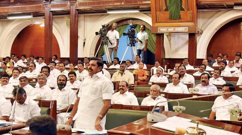 Chief Minister Edappadi K. Palaniswami addresses Assembly in Chennai on Monday.  (DC)