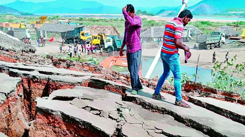 The damaged approach road to the Polavaram project.