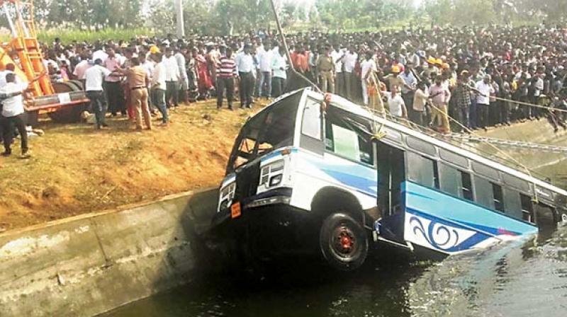 28 people lost their lives when a bus plunged into a canal in Mandya.