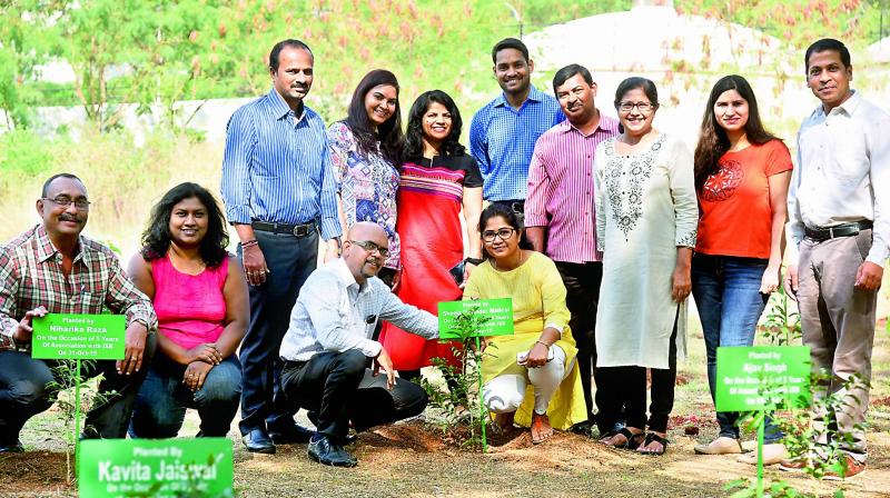 Several employees from ISB planted saplings at their campus. More than 200 trees have been planted so far.