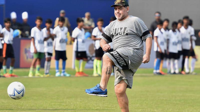 The match was to be followed by a football workshop with school children, but it went on and on, leaving Maradona visibly tired and dripping with sweat.(Photo: AP)