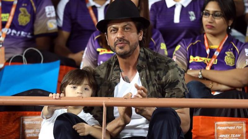 Shah Rukh and Abram during the IPL match.