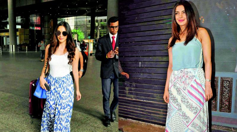 (Left) Wear softer hues like Priyanka Chopra; (right) actress Kiara Advani sporting a printed pyjama with a white t-shirt is the look you can opt for this Holi.