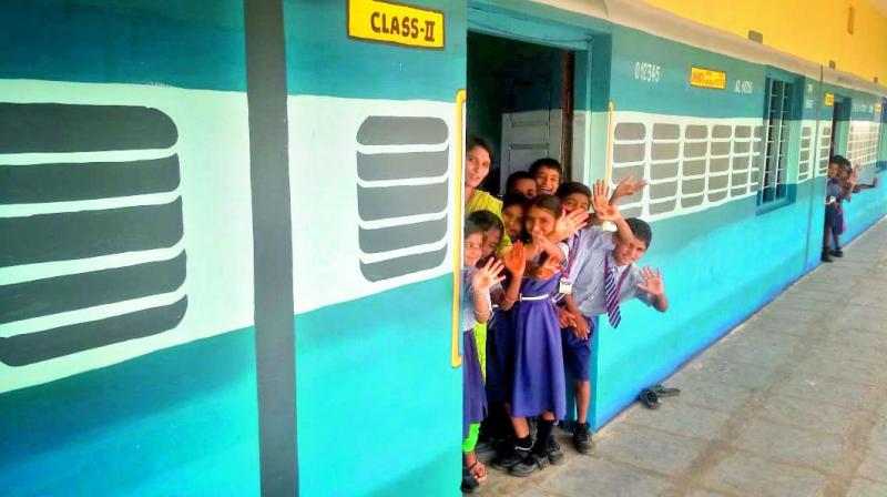 The government school building at Veernapalli in Sircilla that has been remodelled to look like a train. 	(Image: DC)