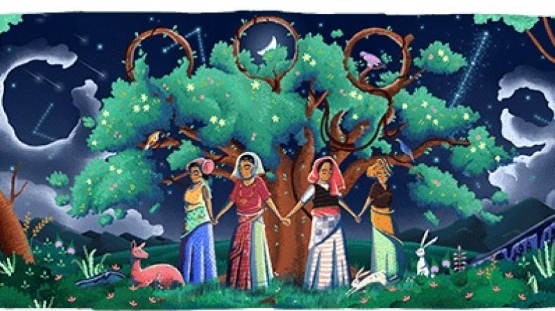 The doodle shows a group of women holding hands and standing around a tree (Photo: Google)