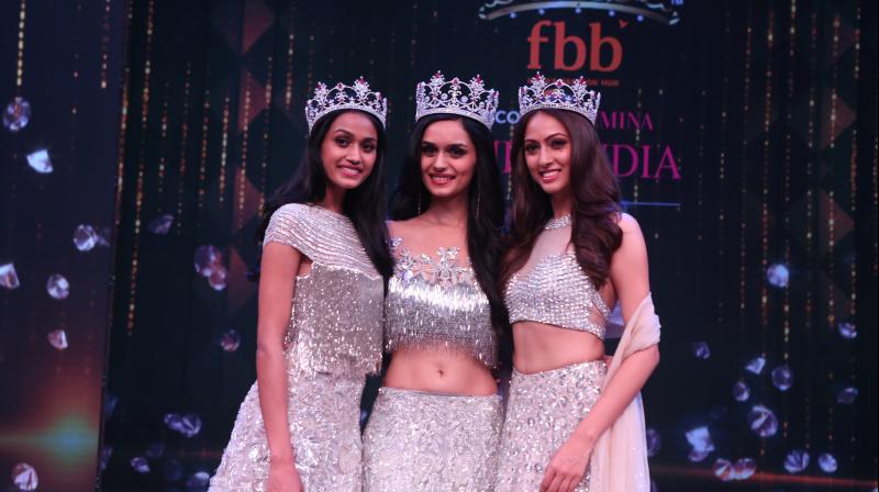Second runner-up Priyanka Kumari along with Miss India World Manushi Chhillar and first runner-up Sana Dua