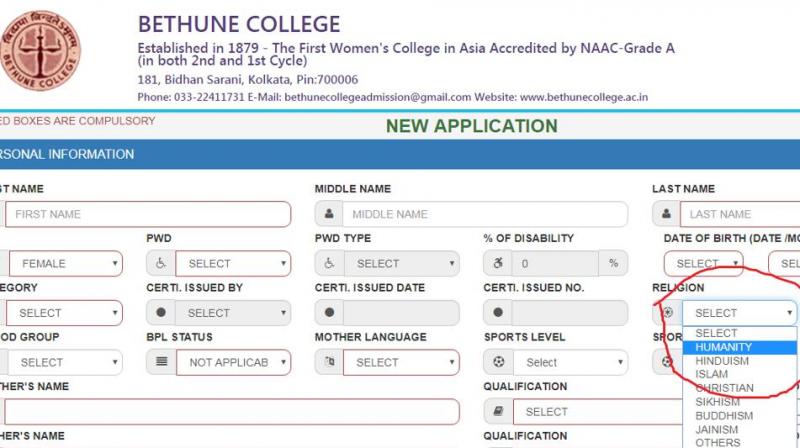 Kolkataâ€™s Bethune College introduces â€˜Humanityâ€™ as religion in admission form