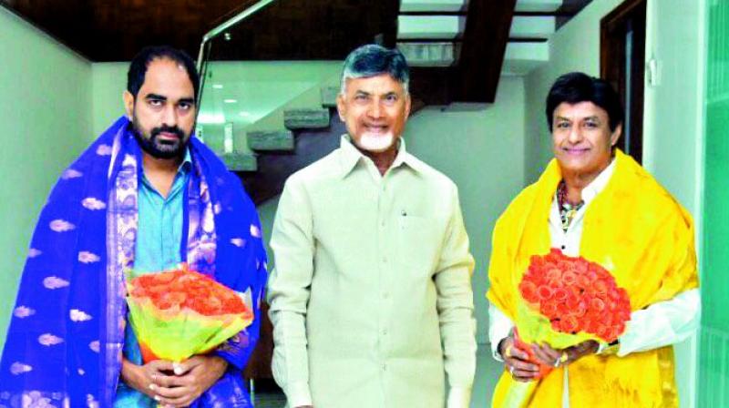 Director Krish with Andhra Pradesh Chief Minister  N. Chandrababu Naidu and actor Balakrishna.