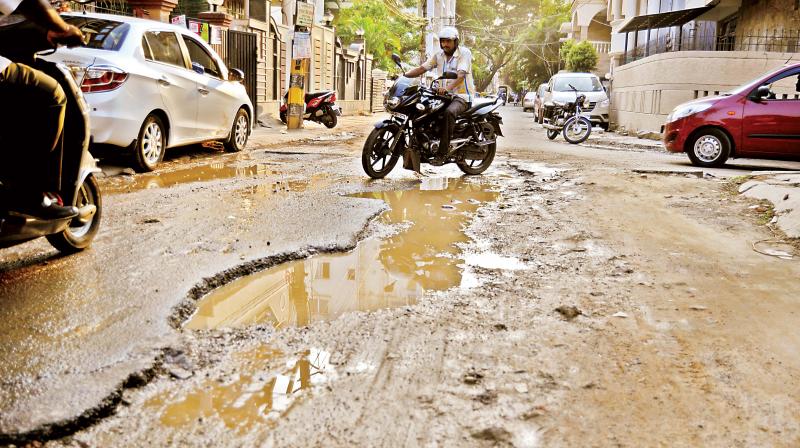 At Shanthinagar, the recent spells of rain once again exposes the condition of our badly maintained roads
