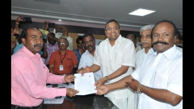 Karti Chidambaram files nomination from Sivaganga seat