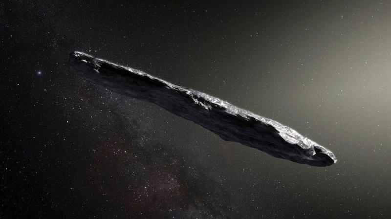 This artists rendering shows the first interstellar asteroid: Oumuamua. This unique object was discovered on Oct. 19, 2017 by the Pan-STARRS 1 telescope in Hawaii. (Photo: AP)