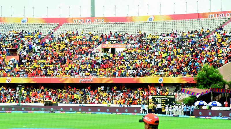 Viewers in the east and west stands without a roof at the Uppal stadium are at the risk of getting a sunburn or sunstroke.   (Image: DC)