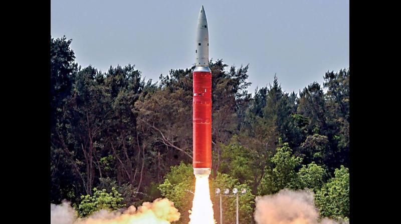 BMD Interceptor missile being launched by DRDO in an anti-satellite missile test Mission Shakti engaging an Indian orbiting target satellite in Low Earth Orbit from Abdul Kalam Island, Odisha.