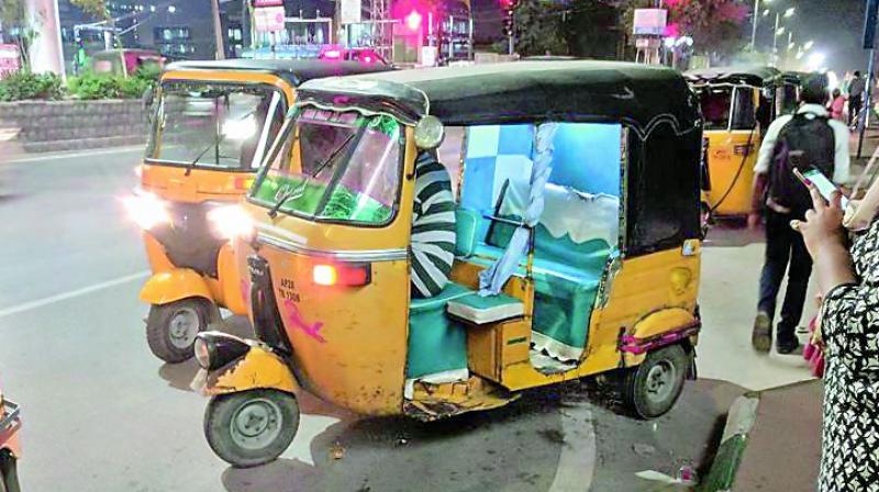 The bus stop in West Marredpally, located between Parade Grounds and Sweekaar  Road, is being used by auto-rickshaws more than buses.   (Image: DC)