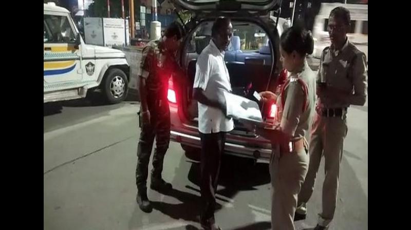 A high alert has been issued in the adjoining Tirupati Urban Police range. The police also conducted large-scale frisking and search operations on Srikalahasti-Tirupati roadway in the wee hours of Friday. (Photo: ANI)