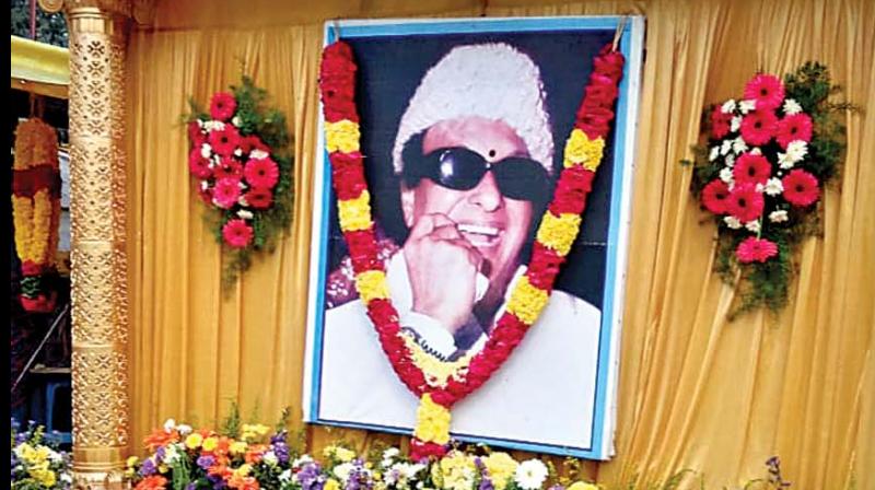 One of the two MGR pictures taken by Subha Sundaram, which is a favourite among the MGR followers. This one was spotted at MGR market in KK Nagar today to  celebrate his birth anniversary. (Photo: DC)