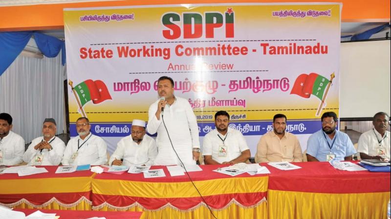SDPIs National General Secretary Abdul Majid addressing the partys TN state executive at Tiruchy.