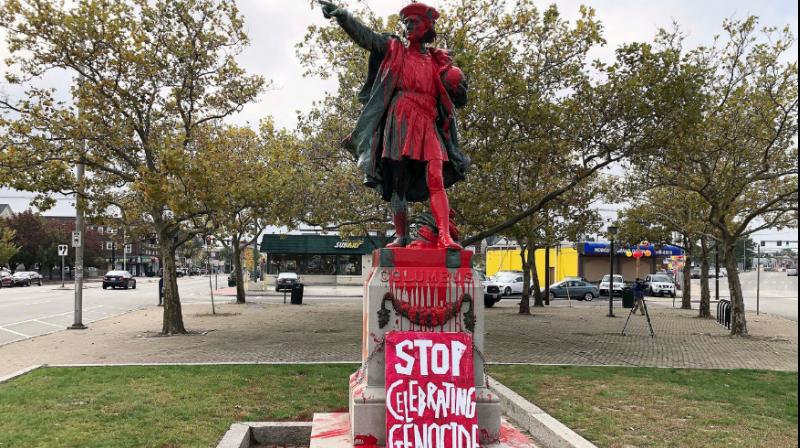 \Stop celebrating genocide\: Statues of Christopher Columbus vandalized