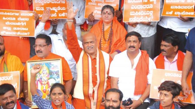 Pramod Muthalik on Monday was booked for propagating hatred and enmity between two communities and warning of bloodshed if iftar is organised in any temple or mutt premises.