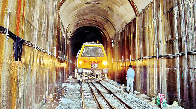 A track test being conducted at Margutti tunnel near Bidar. PM Narendra Modi will open the Bidar-Kalaburagi railway line on Sunday.
